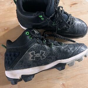 Under Armour Kids' Black and White Baseball Cleats with Green Accents